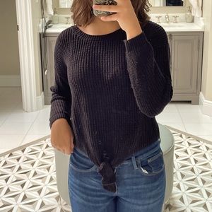 Black Comfy knit sweater bottom bow tie